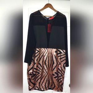 Plus size black mesh sequin dress